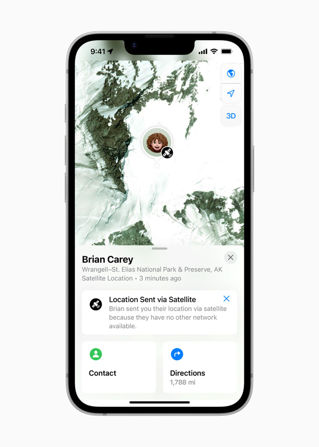 iPhone 16e’de Find My app via satellite özelliği gösteriliyor.