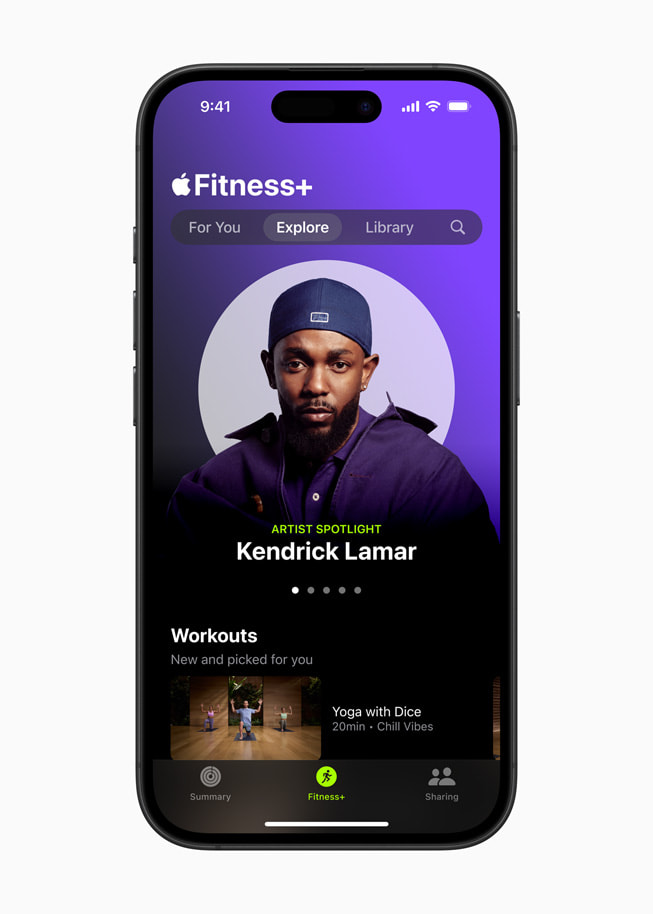 Nya Artist Spotlight med Kendrick Lamar visas i Apple Fitness+ på iPhone 16 Pro.