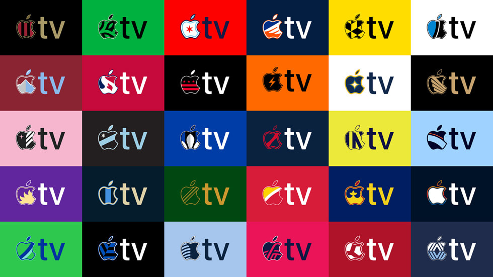 Un collage des 30 écussons Apple TV créés sur mesure en l’honneur de la 30ᵉ saison de la MLS. 