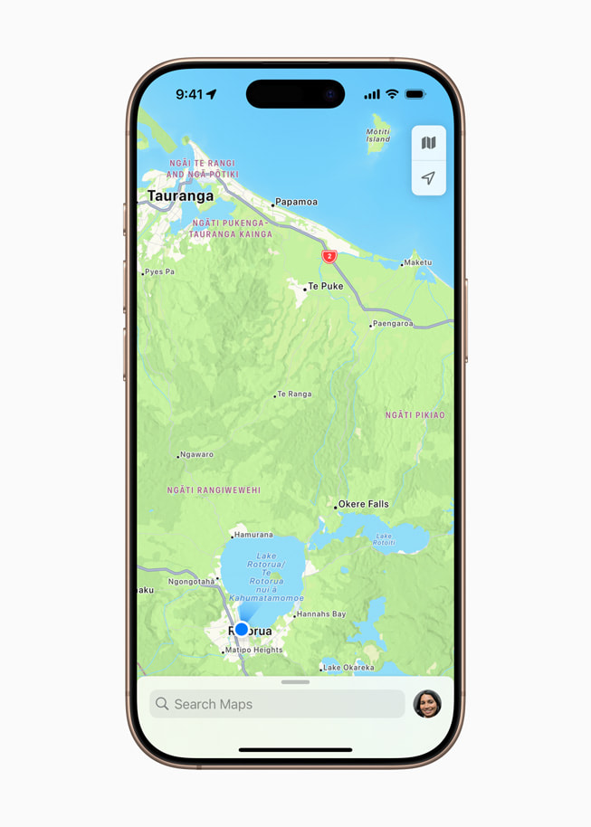 Apple Maps shows the land near Tauranga in New Zealand.