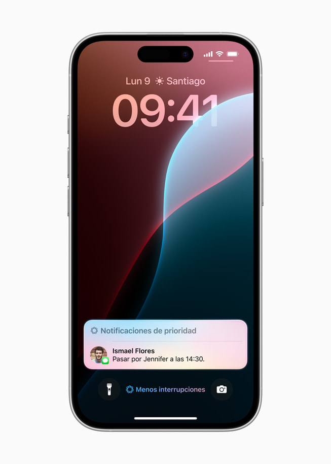 Se muestra una pantalla de Menos Interrupciones en un iPhone 16.