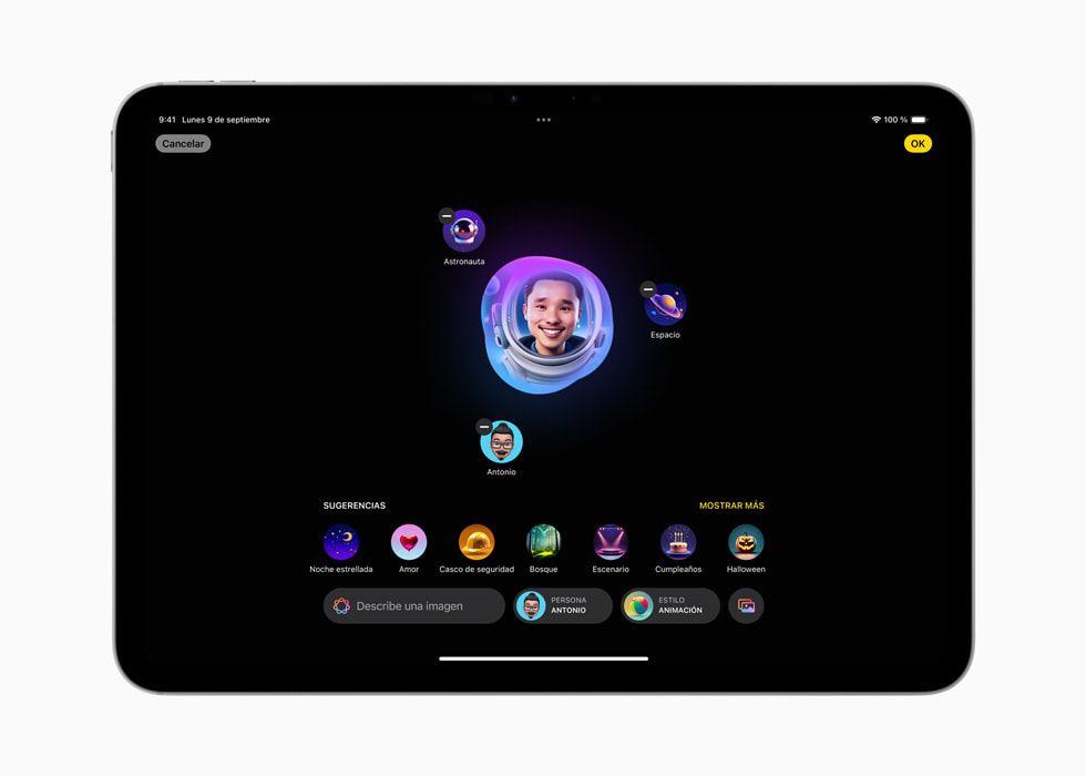 Una pantalla de Image Playground en un iPad Pro de 11 pulgadas.