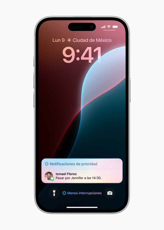 Se muestra una pantalla de Menos Interrupciones en un iPhone 16.