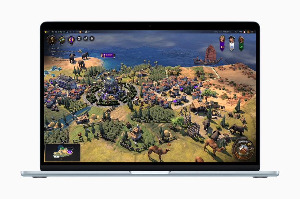 MacBook Air ekranında Civilization VII oyunu görülüyor.