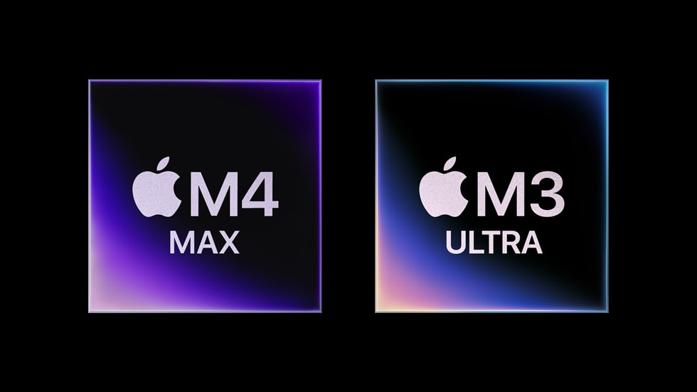 Yan yana duran iki Apple çip (M4 Max ve M3 Ultra).
