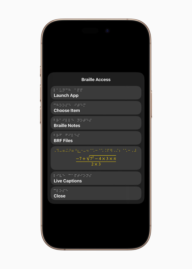 Braille Access is shown on iPhone 16.