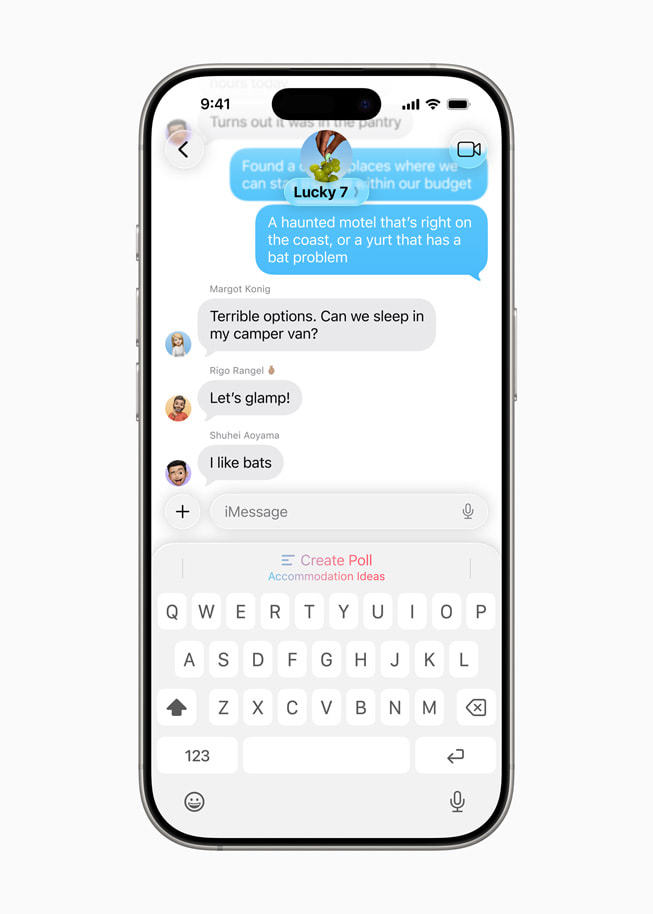 A poll in the Messages app displayed on iPhone 16 Pro.