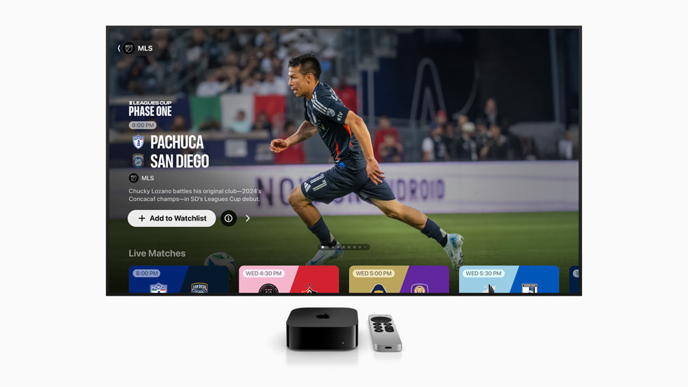 En bild av informationen om en Leagues Cup-match som visas på MLS Season Pass på Apple TV.