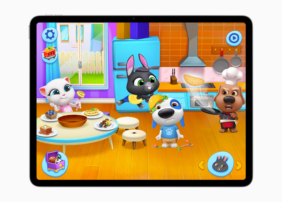 Un iPad Air 13 pouces affichant une image du jeu My Talking Tom Friends+.