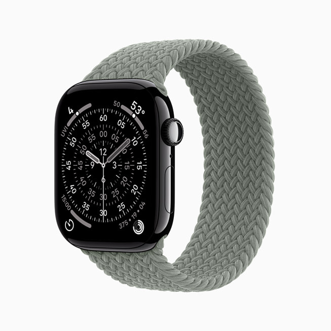 Apple Watch Series 11 visas i gagatsvart aluminium.