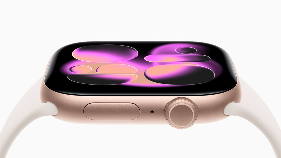 Apple Watch Series 11 sedd snett från sidan.