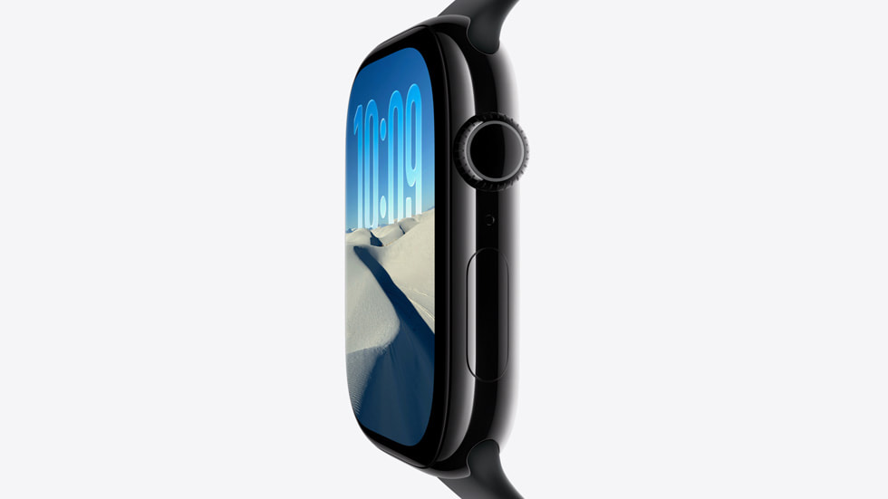 En användares urtavla på Apple Watch Series 11, sedd snett från sidan.