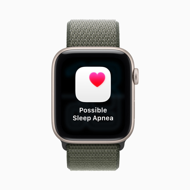En bild av en Apple Watch SE 3 som visar en notis om möjlig sömnapné.