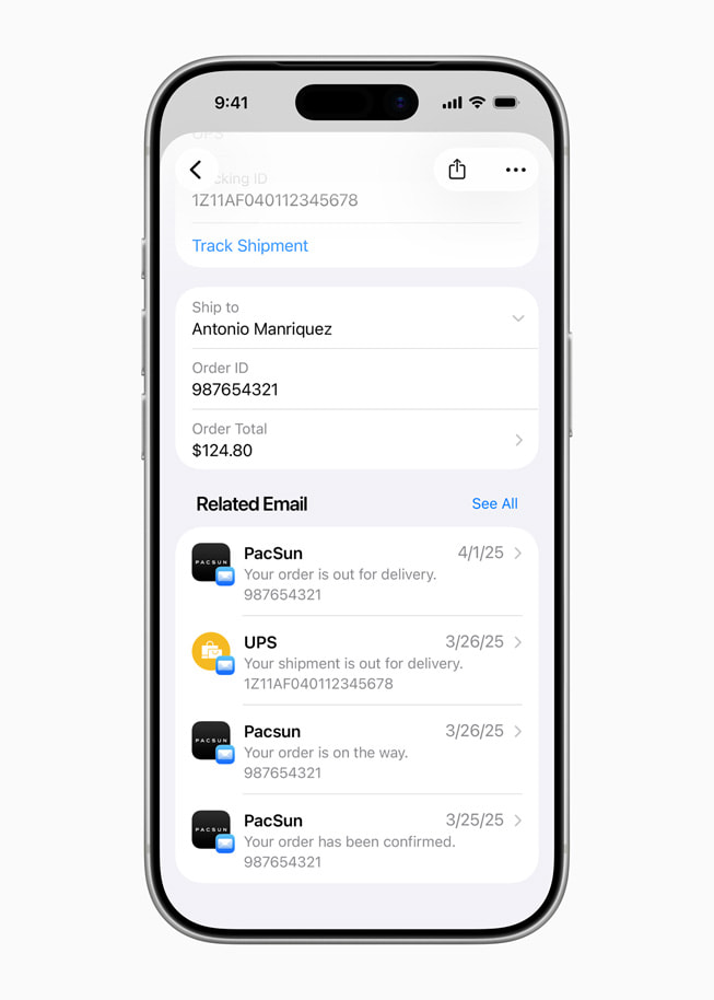 iPhone 17 Pro shows order tracking in Apple Wallet.