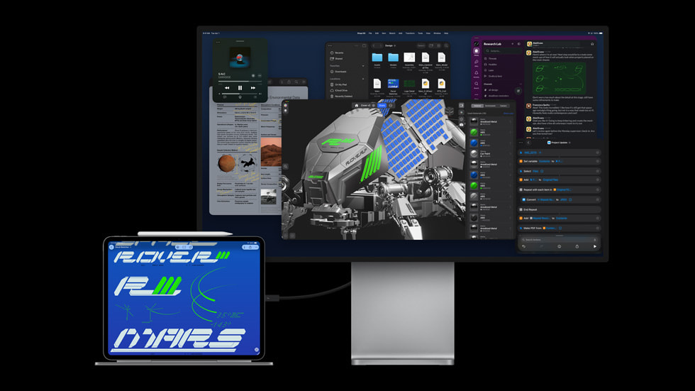 A user works on an external display connected to the new iPad Pro with M5.