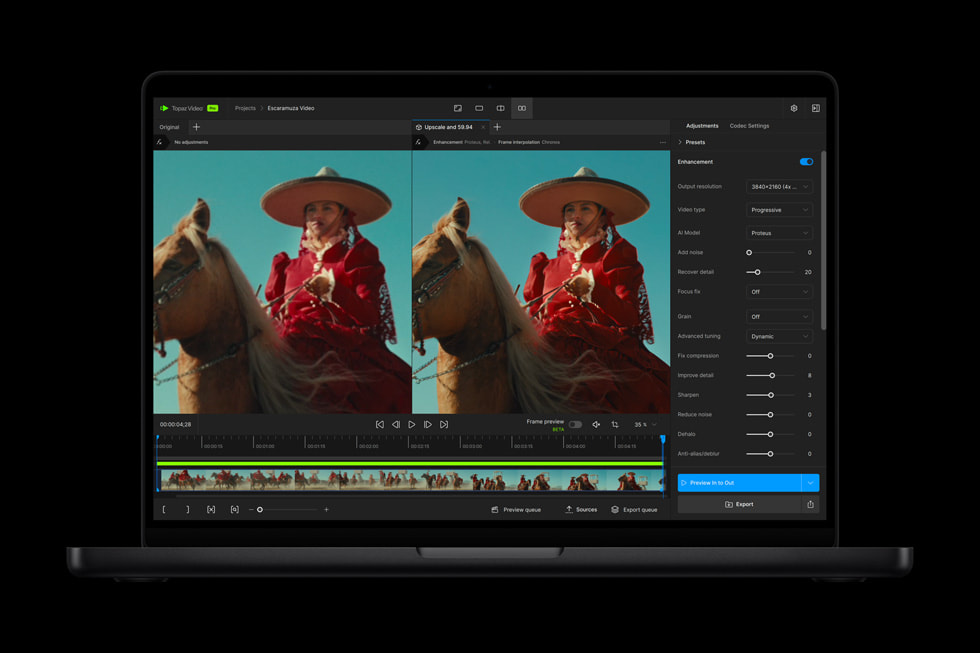 A Topaz Video screen shown on the 14-inch MacBook Pro.
