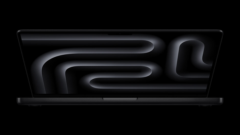 The new 14-inch MacBook Pro shown propped open and head on.