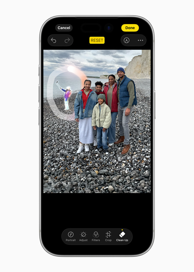 iPhone shows a Clean Up screen in the Photos app.