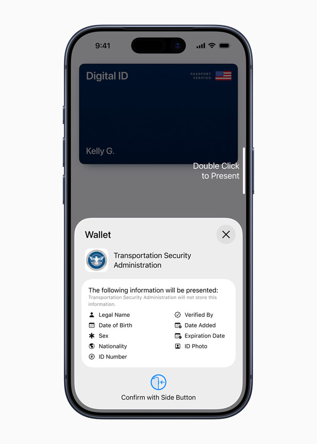 An iPhone showing how to present Digital ID from Apple Wallet.