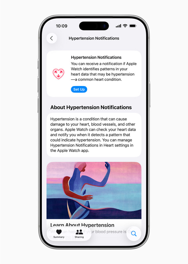 Hypertension notifications are shown in the Health app on iPhone 17 Pro.