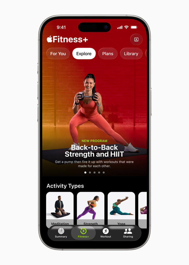 The Back-to-Back Strength and HIIT program in Apple Fitness+ displayed on iPhone.