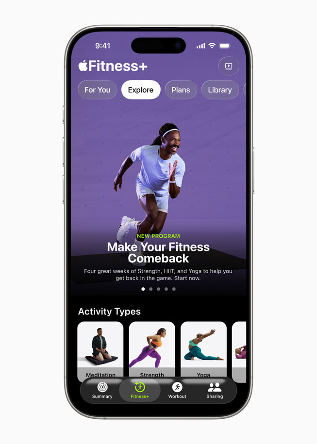 The Make your Fitness Comeback program in Apple Fitness+ displayed on iPhone.