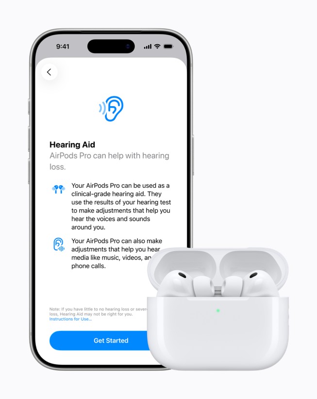 Funcția Proteză auditivă este afișată pe iPhone 17 Pro alături de AirPods Pro 3.
