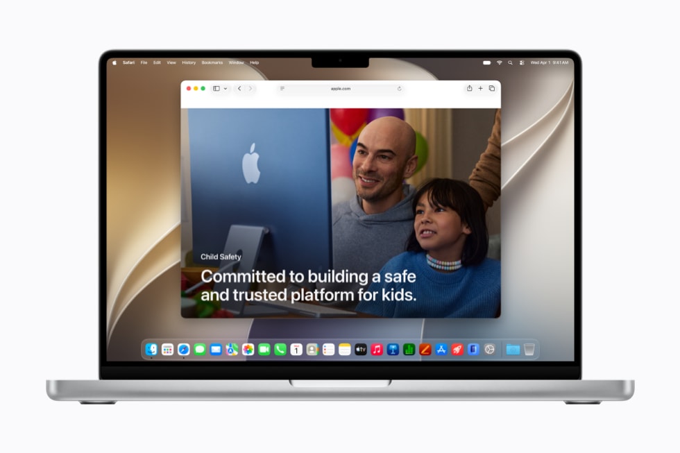 A 14-inch MacBook Pro displays the new child safety website.