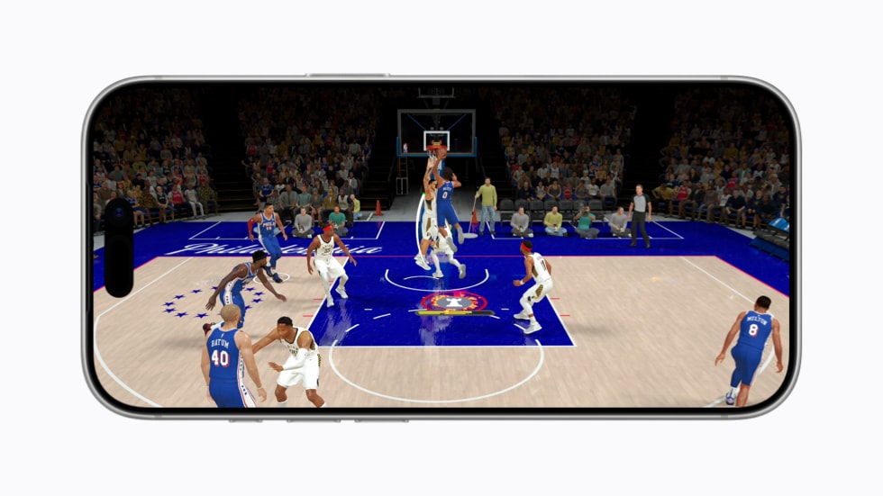 Gameplay from NBA 2K26 is displayed on iPhone 17 Pro.