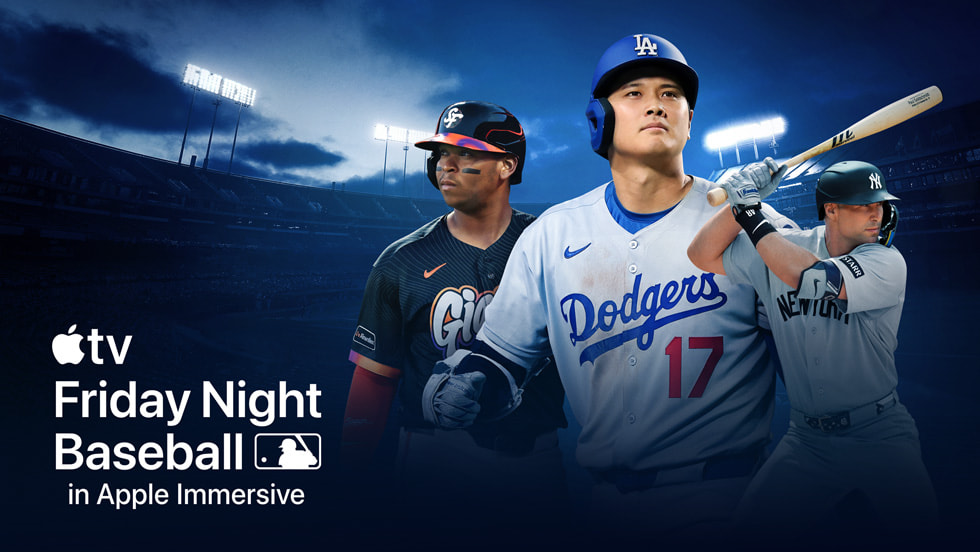 Artwork featuring Shohei Ohtani of the Los Angeles Dodgers and Luis Arráez of the Philadelphia Phillies; baked-in copy reads “Apple TV Friday Night Baseball in Apple Immersive.”