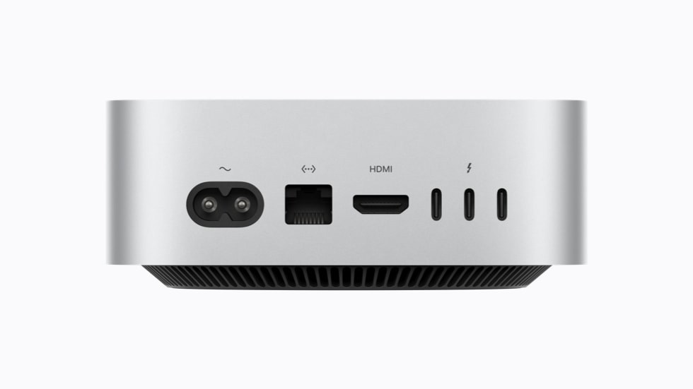 The back of Mac mini is shown, including Thunderbolt 5 ports, HDMI, and Ethernet.