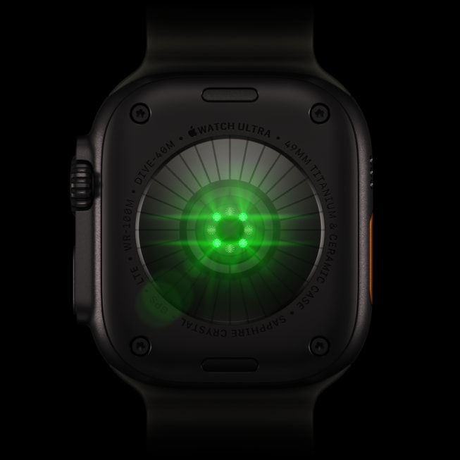 The back of Apple Watch Ultra 4 shows heart rate sensing.