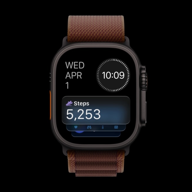 Apple Watch Ultra 4 displays a user’s step count.