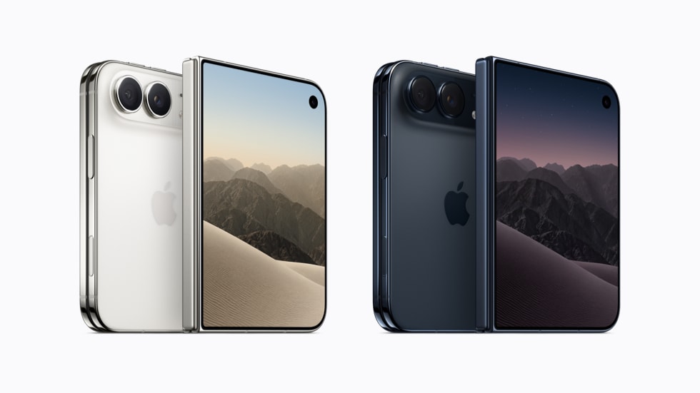 Four iPhone Duo devices are shown, facing frontward and backward in star white and night sky.