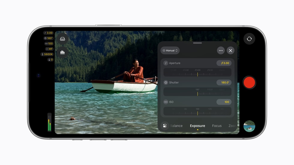 iPhone 18 Pro shows a Final Cut Camera screen with settings for aperture, shutter, and ISO.