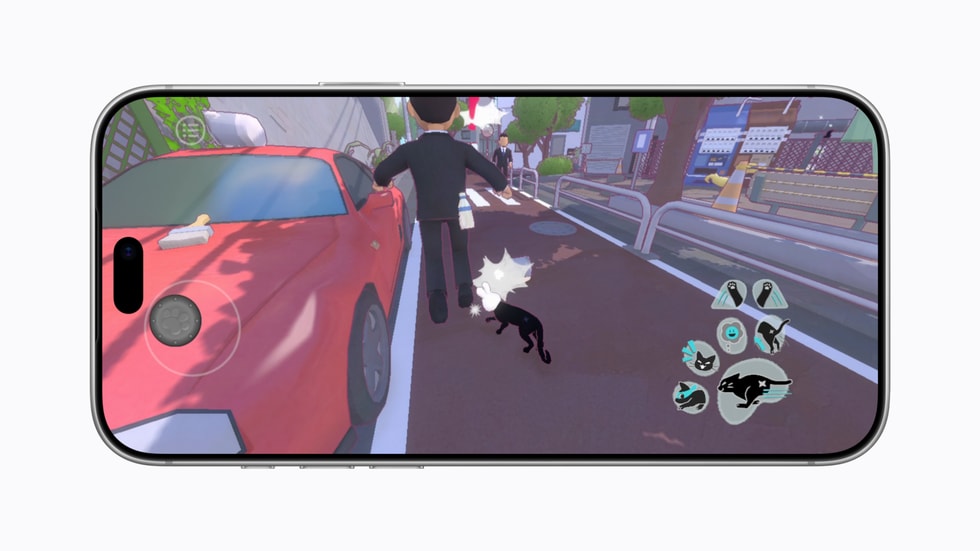 A screen on iPhone 18 Pro Max shows gameplay of Little Kitty, Big City.