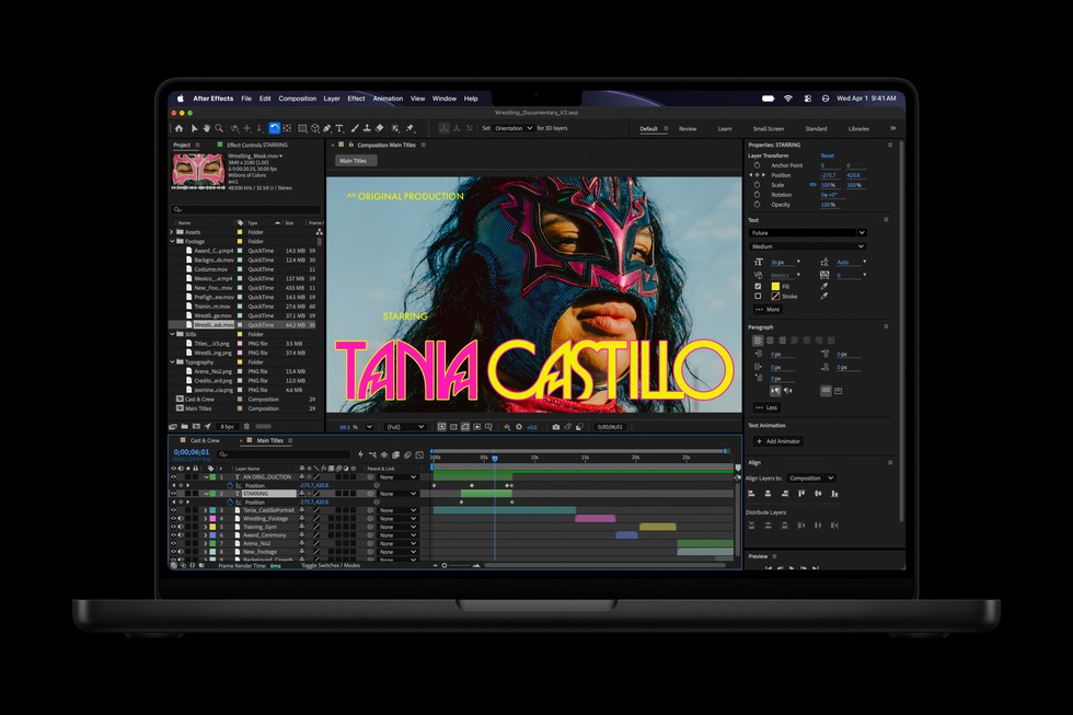 A project is edited in Adobe After Effects on a 14-inch MacBook Pro with M6.