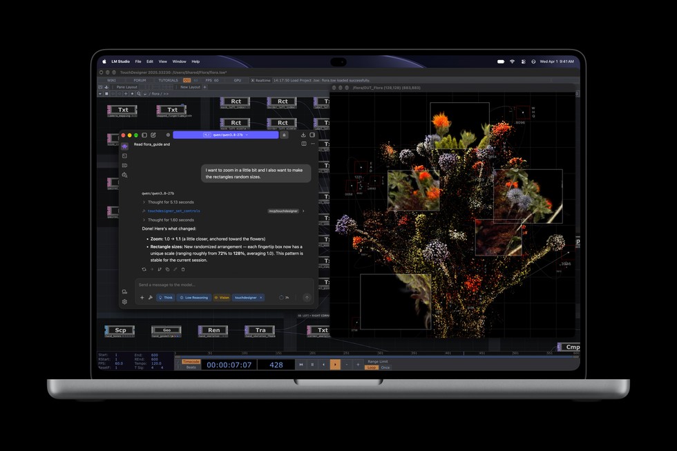 An open MacBook Pro with PROLED XDR Display shows LM Studio.