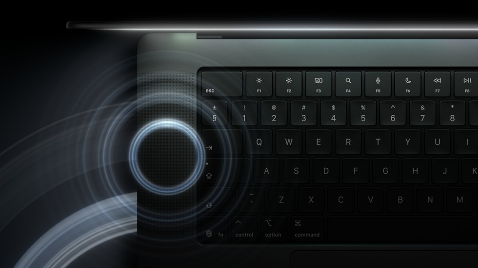 A close-up on the audio system on MacBook Pro with PROLED XDR Display.