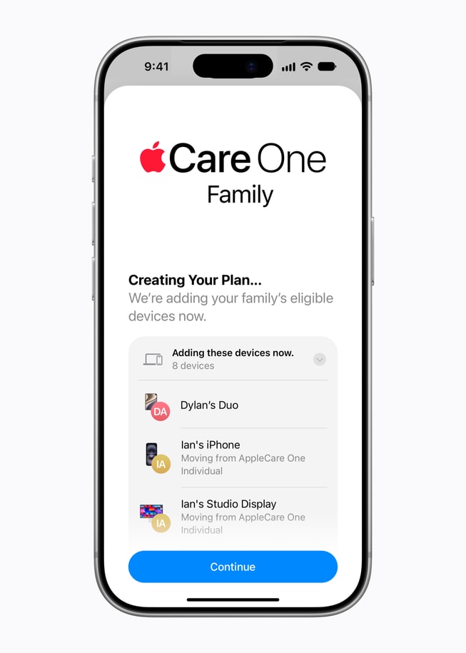 iPhone 18 Pro displays the enrollment screen for AppleCare One Family.