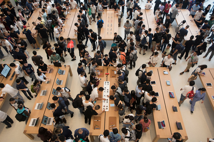 The crowded floor of Apple Suzhou in China.