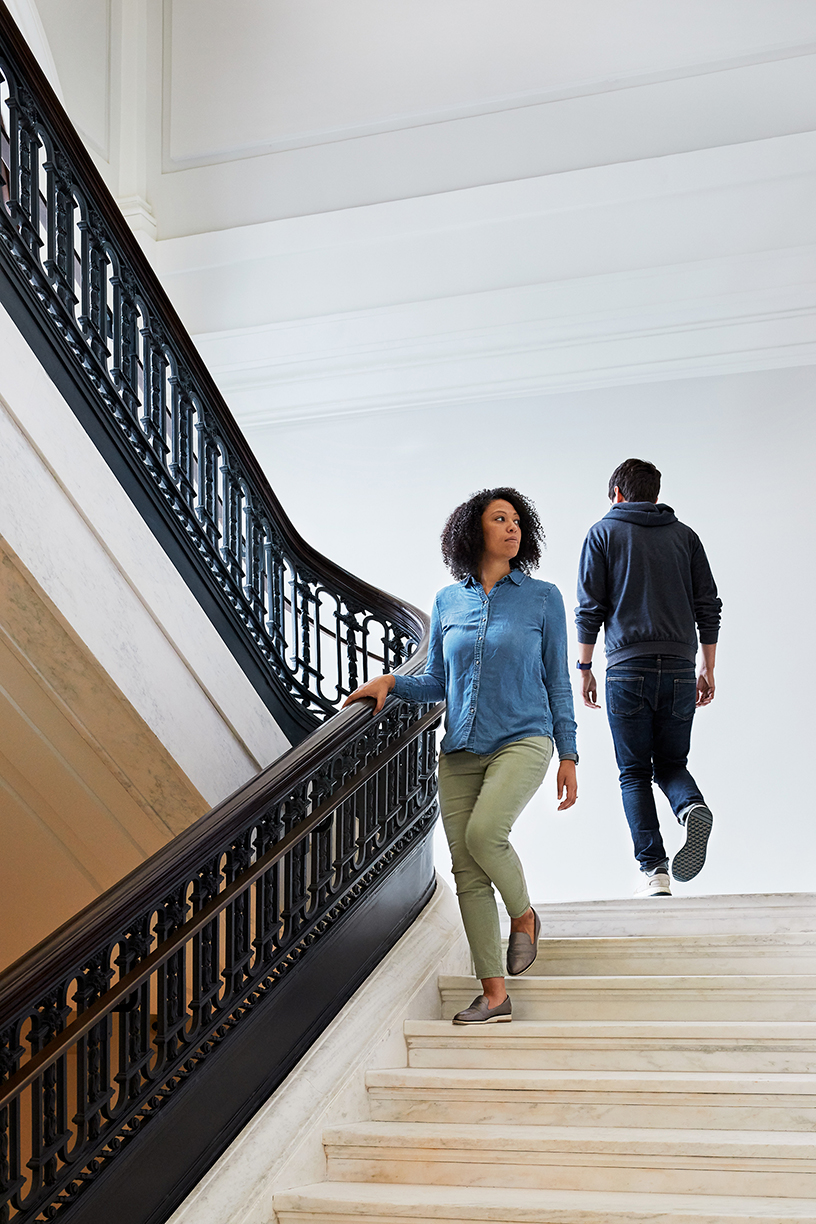 Staircase inside Apple Carnegie Library.