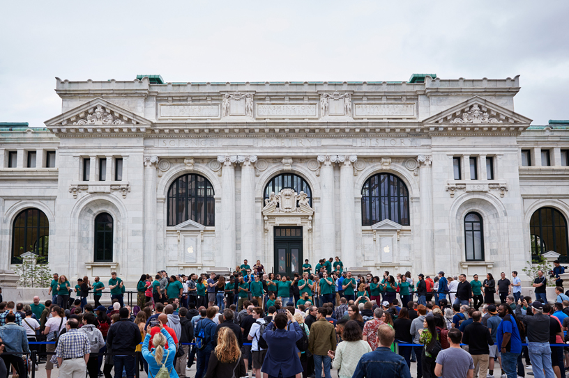 Crowds outside Apple Carnegie Library.