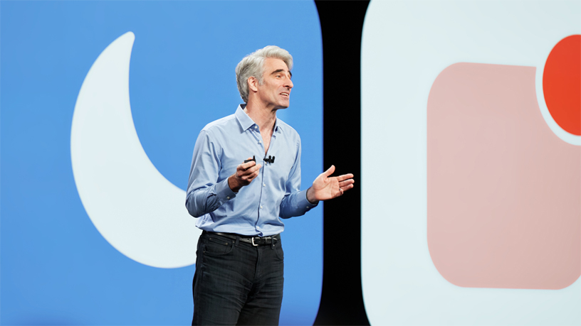 Craig Federighi on stage at WWDC 2018.