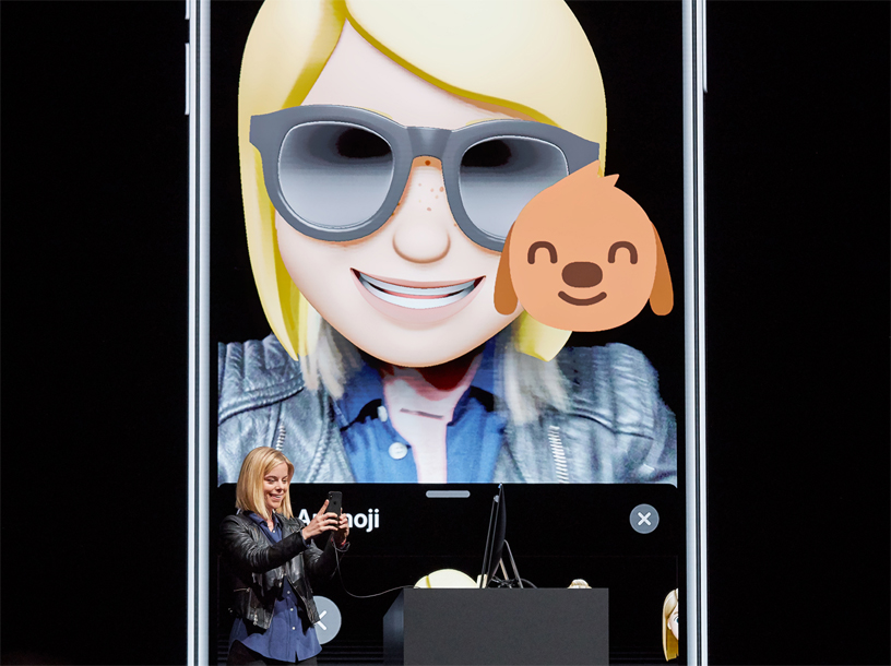 Kelsey Peterson demos Memoji on stage at WWDC 2018.