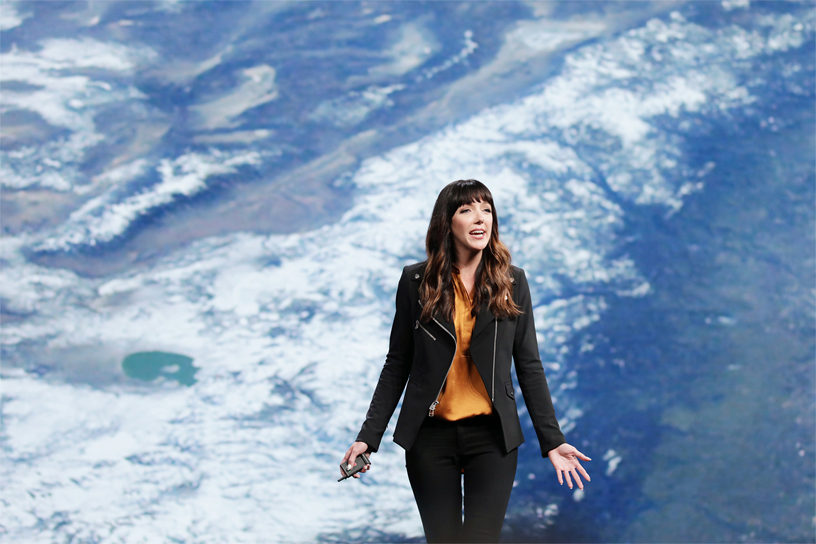 Jen Folse shows new aerial screensaver features in tvOS 12 on stage at WWDC 2018.