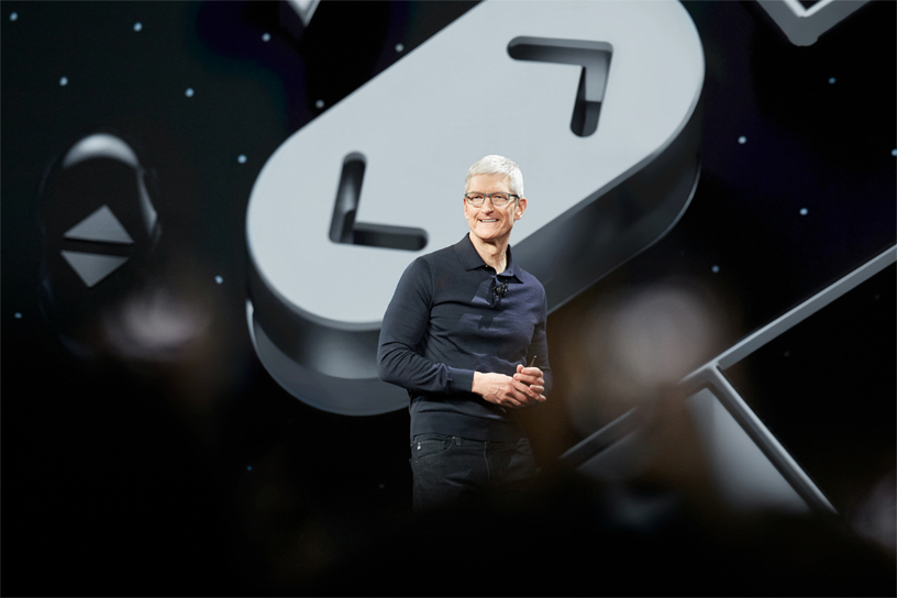 Tim Cook on stage at WWDC 2018.
