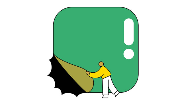 Illustration of a person peeling back a giant app icon.