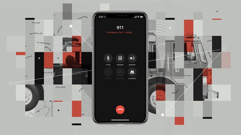 iPhone X showing an emergency 911 call on screen.