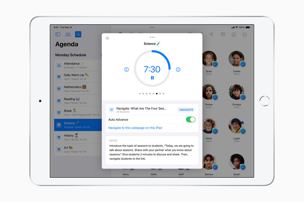 TKTK The new agendas feature on Apple’s Classroom app on iPad.